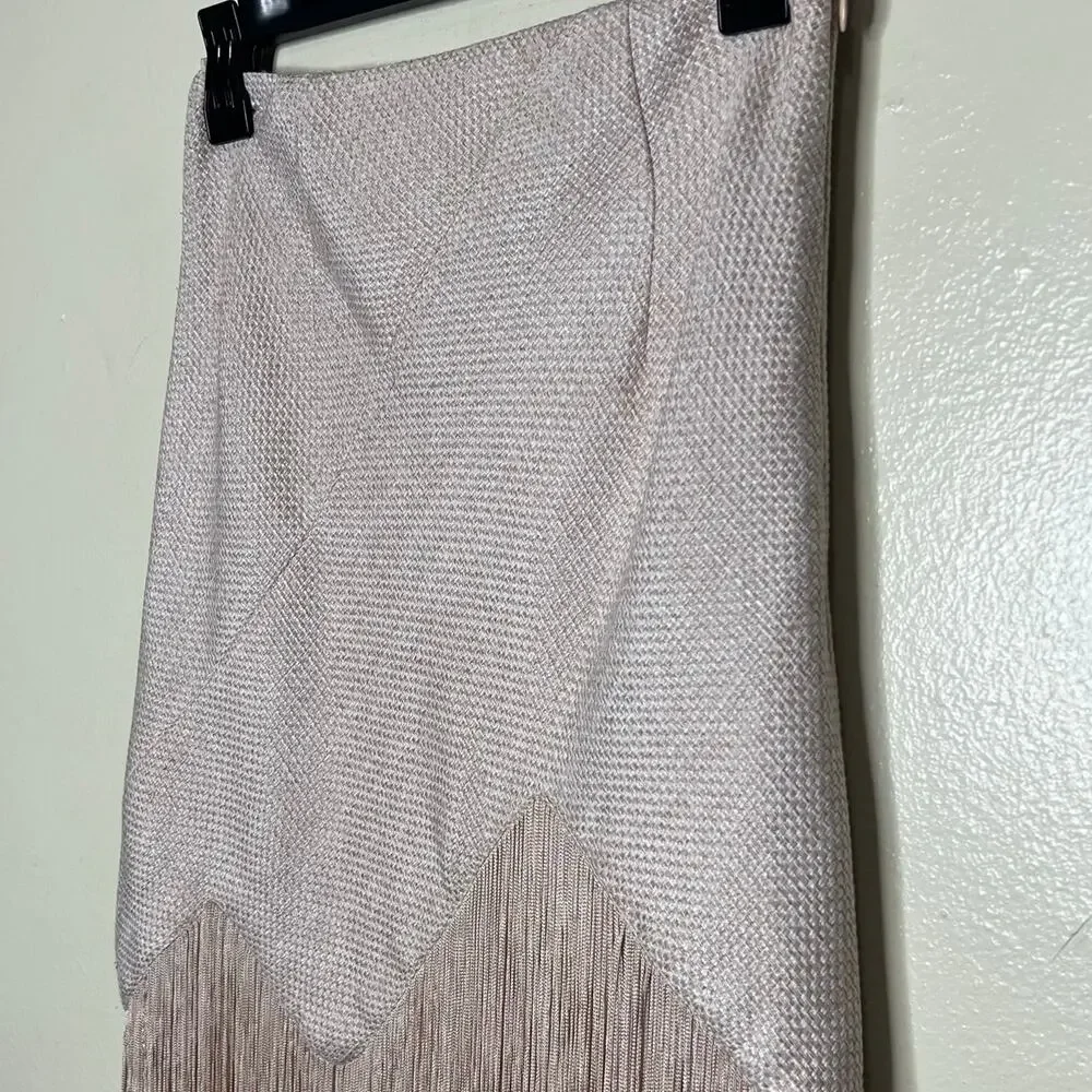 Asilio Gatsby Skirt 4 Maxi High Waist Fringe Slit Woven Beige Going Out Revolve - Picture 9 of 9